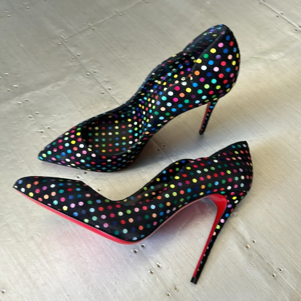 Christian Louboutin hot chick 100mm black suede stiletto boum polka dot pump 39